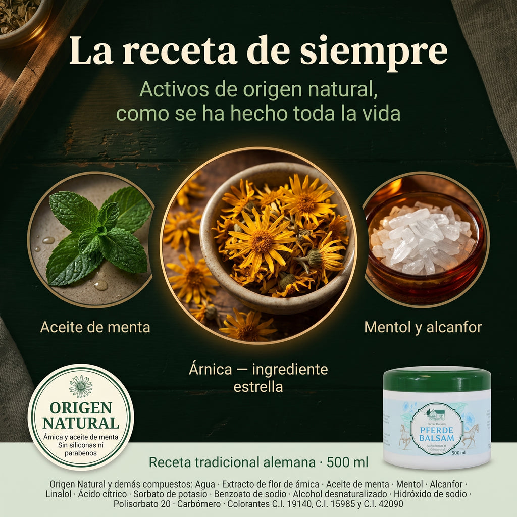 🌿Bienestar, alivia dolores musculares y articulaciones — con árnica y aceite de menta-Bálsamo de receta tradicional con la eficacia alemana. 500 ml