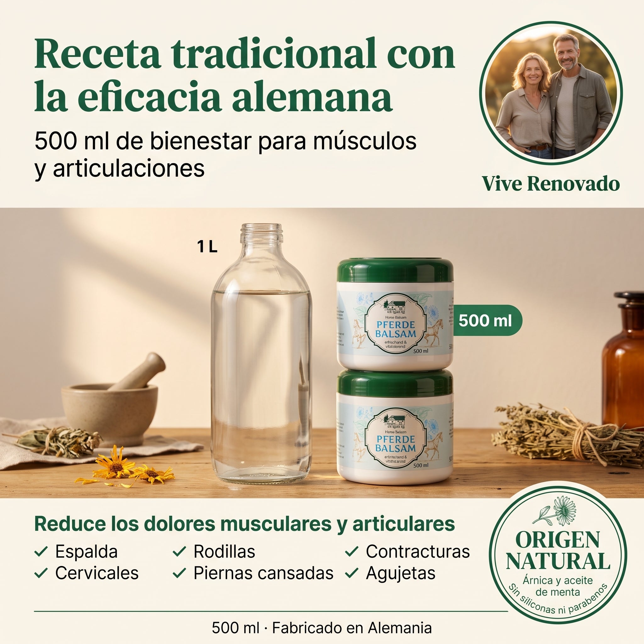 🌿Bienestar, alivia dolores musculares y articulaciones — con árnica y aceite de menta-Bálsamo de receta tradicional con la eficacia alemana. 500 ml